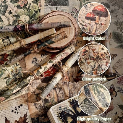 120 Sheets Vintage Botanical Scrapbook Paper Set, Journaling Scrapbooking Supplies Craft Decoupage Papers Kit, 4 Themes x 30 Mushroom Floral Antique Letter Design for Junk Journals Collage Card Making - Image 4