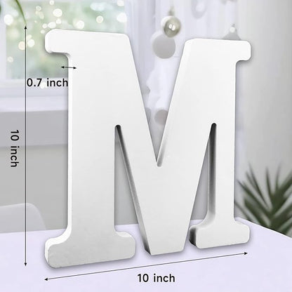 AOCEAN 10 Inch White Big Wood Letters, Unfinished Wooden Letters for Wall Decor Decorative Standing Letters Slices Sign Board Decoration for Craft Home Party Projects (M)