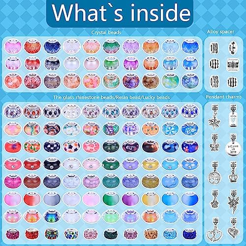 Aipridy 200 Pcs Large Hole European Beads, Craft Supplies Kit, Assorted Mixed Color Lampwork Spacer Beads for DIY Bracelet Jewelry Making (200, Mixed Pack by Style(12)) - Image 2