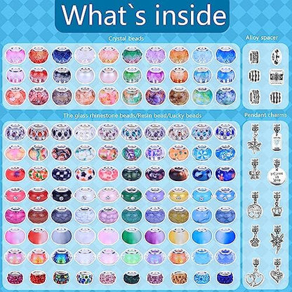 Aipridy 200 Pcs Large Hole European Beads, Craft Supplies Kit, Assorted Mixed Color Lampwork Spacer Beads for DIY Bracelet Jewelry Making (200, Mixed Pack by Style(12)) - Image 2
