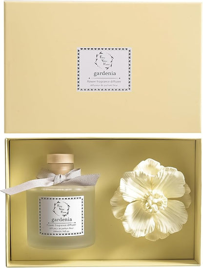 Pretty Valley Home Reed Diffuser Sets, 6.76 Fl. Oz / 200ML Ceramic Diffuser Flower Gift Box, Home Reed Diffuser for Bathroom Office Bathroom Living Room Decor (Gardenia Yellow)