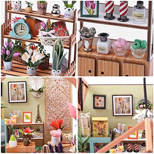 GuDoQi DIY Miniature Dollhouse Kit, Tiny House with Furniture, 1:24 Scale, Handmade Gift for Birthday Christmas Day, Jenny Greenhouse Flower Shop - Image 4