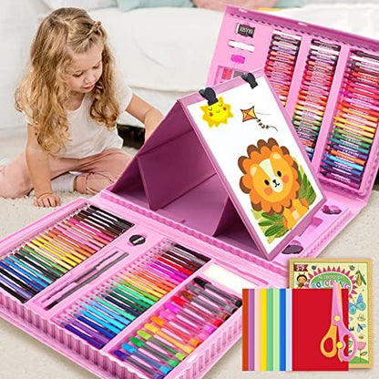 208 PCS Art Supplies Kit for Kids Girls Boys Ages 6-12, Drawing Set with Trifold Easel, Includes Coloring Book, Scissors, Sticker, Origami Paper Crayons, Markers, Colored Pencils, Watercolors by PENCCOR