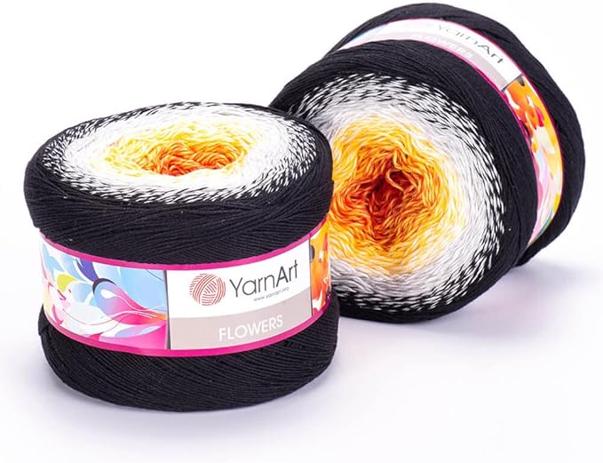 2 Skein/Pack Yarnart Flowers Gradient Yarn, Each Ball 8.8 Oz (250gr) / 1094 Yards (1000m), 55% Cotton 45% Acrylic, Superfine Fingering Weight for Knitting and Crochet, 259 - Black Yellow