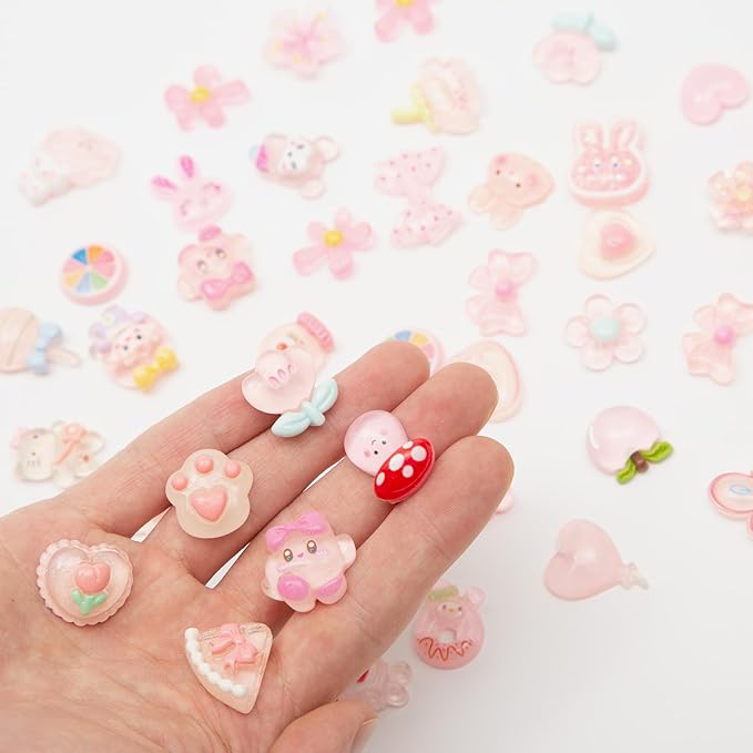60pcs Slime Cute Set for Crafts, Resin Charms Set Ornament Scrapbooking, 3D Flatback Cute Charms for Embellishments Scrapbook and Mini Decorations (Pink)