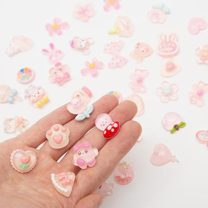 60pcs Slime Cute Set for Crafts, Resin Charms Set Ornament Scrapbooking, 3D Flatback Cute Charms for Embellishments Scrapbook and Mini Decorations (Pink)
