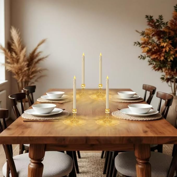 Flameless Taper Candles with Diamond Base Light - Hexagon Glass Holder, Remote Timer & Dimmer 2AA Battery Operated 500+ Hours for Thanksgiving/Xmas Decor, Wedding Centerpiece (Ivory, 2 Pack)