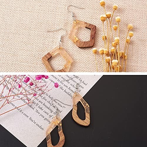 FASHEWELRY 20Pcs Resin Wooden Earring Pendants 10 Styles Gold Teardrop Rectangle Rhombus Flat Round Geometry Vintage Resin Wood Statement for Jewelry Making - Image 4