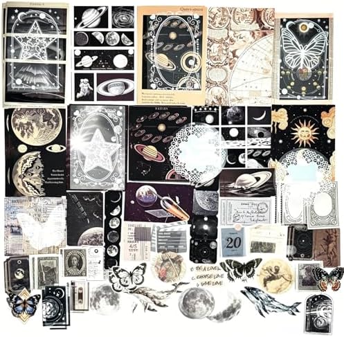 Esweny 100 PCS Vintage Ephemera Pack Journaling Scrapbooking Supplies Scrapbook Sticker Paper Kit for Junk Journal Planners Collage Craft Notebooks Decoupage Album (Space) by Esweny