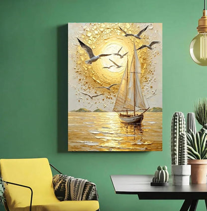 Golden Sunset Sailboat and Seagulls Paint by Numbers Kit for Adults Beginner 24colors 16x20 inch Without Framed - Image 2