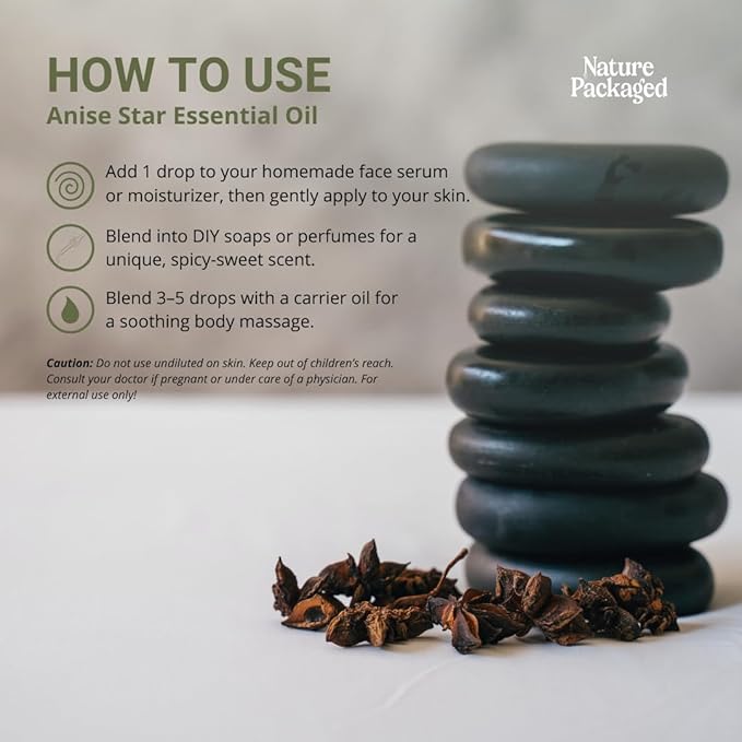 Nature Packaged Star Anise Essential Oil - Direct from Malagassi Essential Oils - Premium Star Anise Seed Oil for Aromatherapy, Diffuser, Candle, Soap, Skin and Hair (8oz)