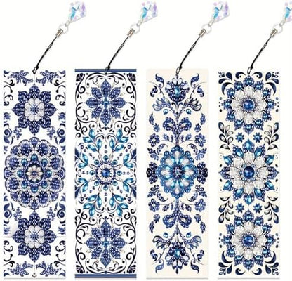 4pcs Diamond Art Bookmark Set - Blue and White Porcelain Pattern, Crystal Water Diamond Art Gift with Diamond Pendant, Suitable for Office, School Reading Enthusiasts, DIY Crafts Gifts, Birthday Gifts by MVVMTOP