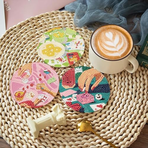 8 Pcs Diamond Art Coasters Kit for Adults Beginners, Poker Diamond Painting Coasters with Holder, 5D Cocktail Gem Art DIY Crafts Diamond Dots for Gift - Image 5