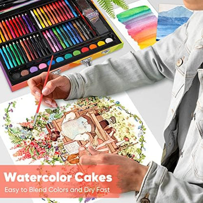 Soucolor 183 Art Drawing Painting Kit, Crayons Pastels Markers, Wooden Case - Image 5
