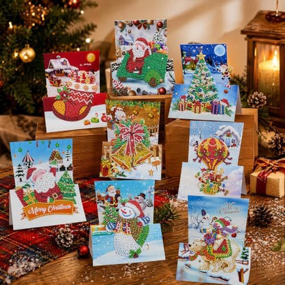 8PCS 3D Christmas DIY Greeting Card Kits with Envelopes Diamond Art Greeting Cards Diamond Art Cards Kits for Adults DIY Crafts Family Friend Gifts - Image 7