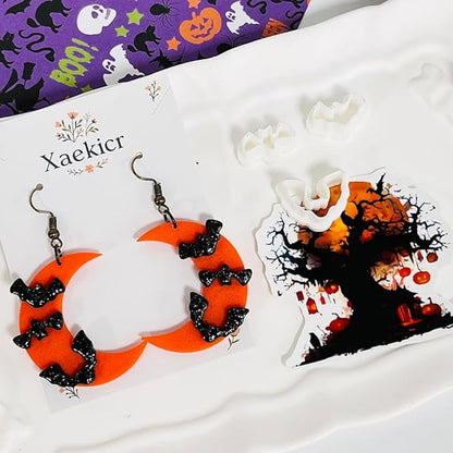 Halloween Moon Bat Polymer Clay Cutters Set – 4pcs Clay Earring Cutters for DIY Polymer Clay Jewelry Making, Clay Tools and Molds for Earrings