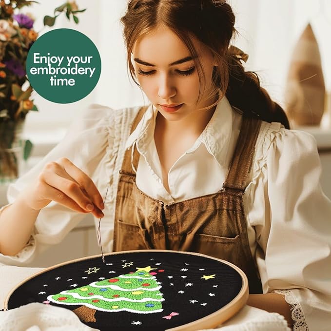Christmas Embroidery Kits: 1 Pack Cross Stitch Kit for Beginners Adults, DIY Ornaments Craft Kit with All Tools & Instructions, Stamped Hand Embroidery Starter Kit for Holiday Crafts & Xmas Home Decor