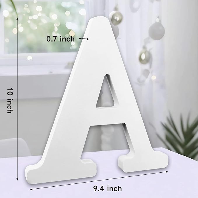AOCEAN 10 Inch White Big Wood Letters, Unfinished Wooden Letters for Wall Decor Decorative Standing Letters Slices Sign Board Decoration for Craft Home Party Projects (A)