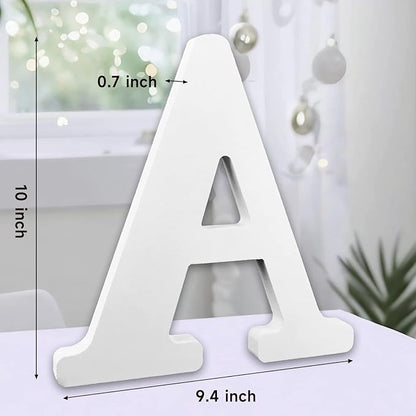 AOCEAN 10 Inch White Big Wood Letters, Unfinished Wooden Letters for Wall Decor Decorative Standing Letters Slices Sign Board Decoration for Craft Home Party Projects (A)