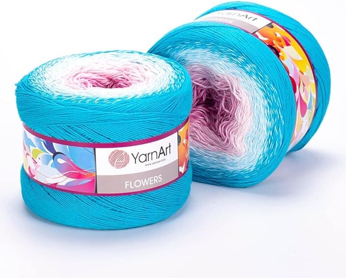 2 Skein/Pack Yarnart Flowers Gradient Yarn, Each Ball 8.8 Oz (250gr) / 1094 Yards (1000m), 55% Cotton 45% Acrylic, Superfine Fingering Weight for Knitting and Crochet, 294 - Turquoise Blue Purple