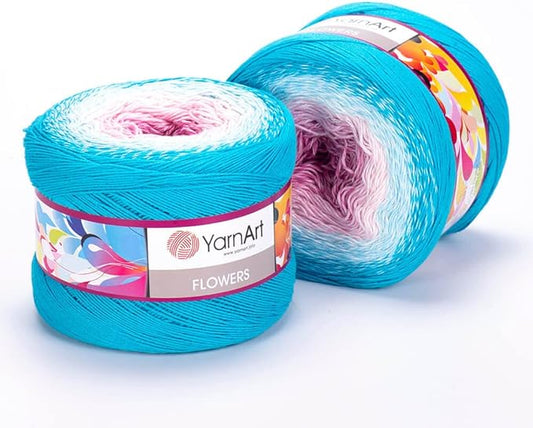2 Skein/Pack Yarnart Flowers Gradient Yarn, Each Ball 8.8 Oz (250gr) / 1094 Yards (1000m), 55% Cotton 45% Acrylic, Superfine Fingering Weight for Knitting and Crochet, 294 - Turquoise Blue Purple