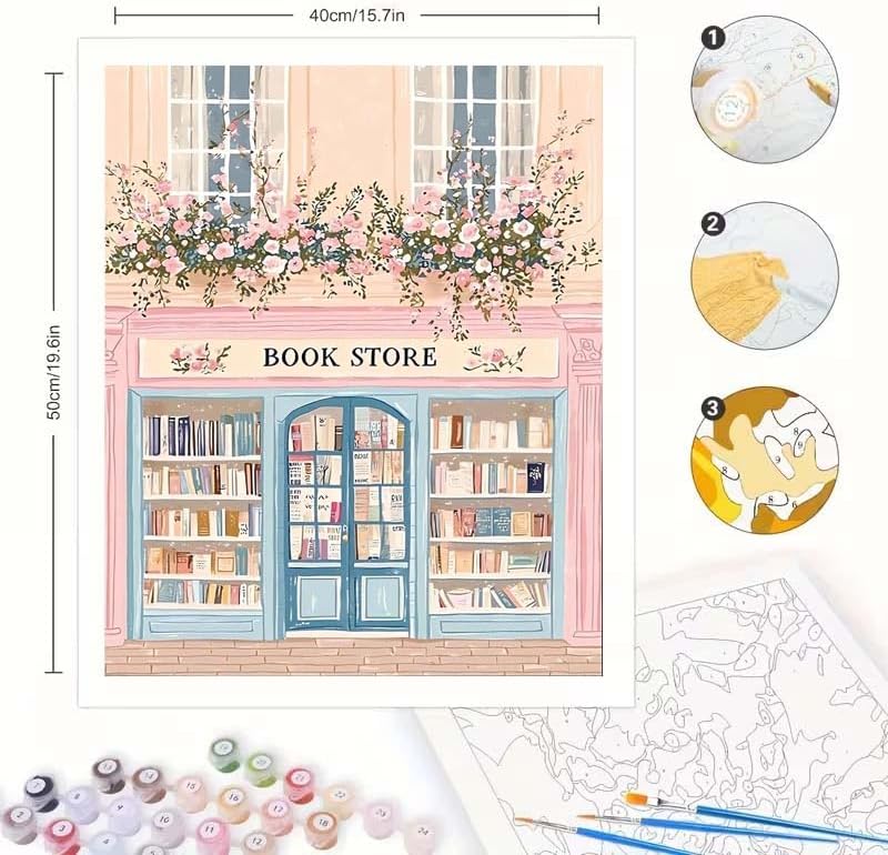 GEMOUJ Paint by Number Pink Book Shop DIY Painting On Canvas, Paint by Numbers Kit for Adults,Perfect for Paint by Numbers for Adults Beginner,Home Wall Decor16 x 20 Inch - Image 6