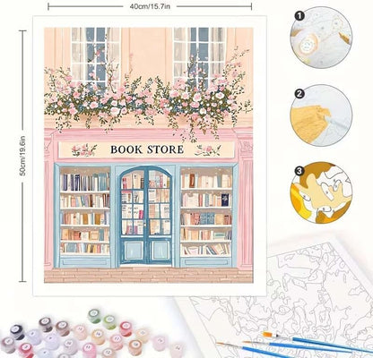 GEMOUJ Paint by Number Pink Book Shop DIY Painting On Canvas, Paint by Numbers Kit for Adults,Perfect for Paint by Numbers for Adults Beginner,Home Wall Decor16 x 20 Inch - Image 6
