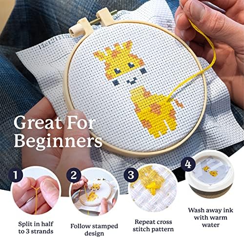 Kraftex Floral Stamped Cross Stitch Kits for Beginners - 3 Pack. DIY Embroidery Needlepoint Patterns for Adults. Easy Cross Stitch Kits for Beginners (Zoo Creatures) - Image 3