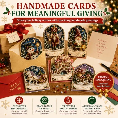 Diamond Art Christmas Cards 6 Pack, 5D DIY Gem Greeting Kits with Envelopes - Image 7