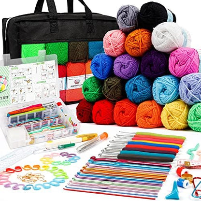 20 Large Acrylic Yarn Skeins-105 PCS Crochet Kit with Hooks Yarn Set, Premium Bundle Includes 2000 Yards Yarn Balls, Needles, Accessories, Ideal Starter Pack for Adults Beginner Professionals by INSCRAFT
