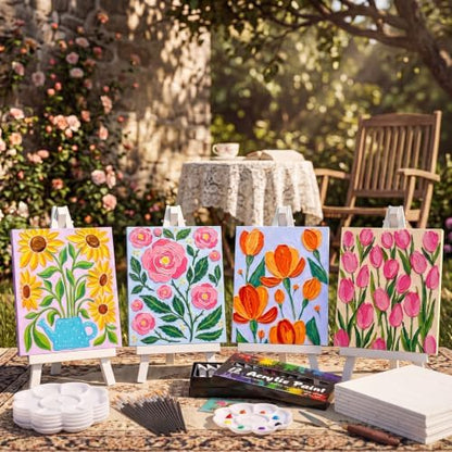 Cholemy 36 Pcs Paint and Sip Kit Gift for Adults 8''x10'',Fresh Flowers - Image 2