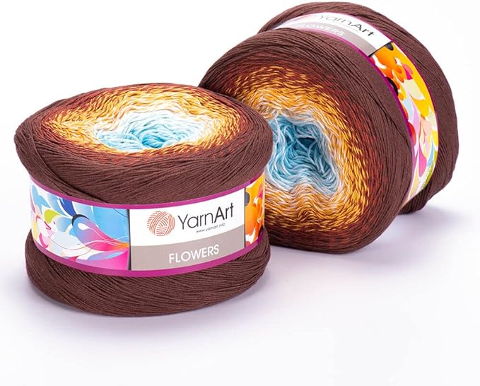 1 Skein/Pack Yarnart Flowers Gradient Yarn, Each Ball 8.8 Oz (250gr) / 1094 Yards (1000m), 55% Cotton 45% Acrylic, Superfine Fingering Weight for Knitting and Crochet, 296 - Brown Blue