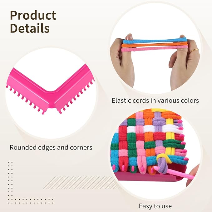 Varku Weaving Loom Kit, 97 Pcs DIY Craft Kit for Little Ones, Includes 96 Elastic Cords in 8 Colors, Potholder Making Kit with Crochet Hook, Arts and Crafts Toys, 7.4 x 7.4 in
