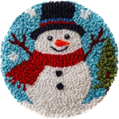 Latch Hook Rug Kit Cute Christmas Snowman with Winter Snow Easy for Beginners Round Shape Carpet Crochet Yarn Craft Mini Rug DIY Hook and Latch Little Tapestry for Home Decor 30x30cm-2 by Unknown