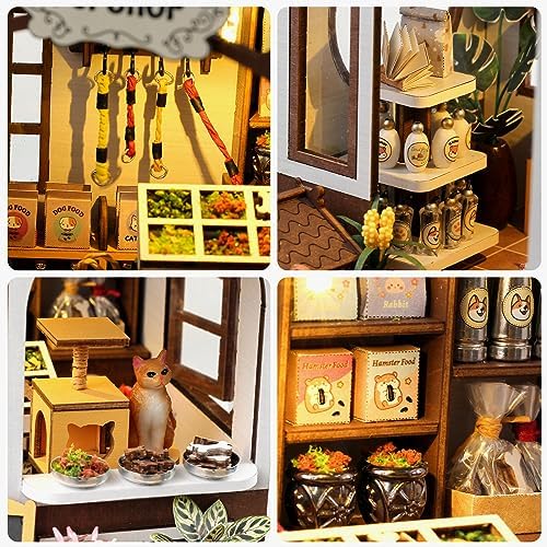 GuDoQi DIY Miniature House Kits, DIY Miniature Dollhouse Kit with Furniture, Tiny House Kits 1:24 Scale, Creative DIY Crafts for Adults, Christmas Day Birthday Gifts, Pet Shop - Image 4