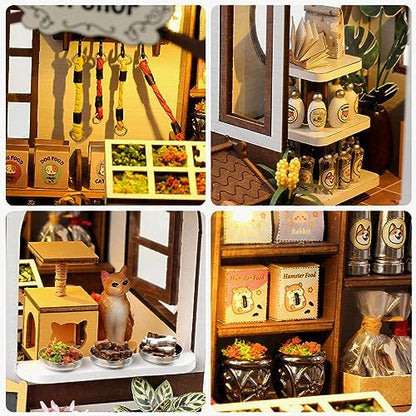 GuDoQi DIY Miniature House Kits, DIY Miniature Dollhouse Kit with Furniture, Tiny House Kits 1:24 Scale, Creative DIY Crafts for Adults, Christmas Day Birthday Gifts, Pet Shop - Image 4