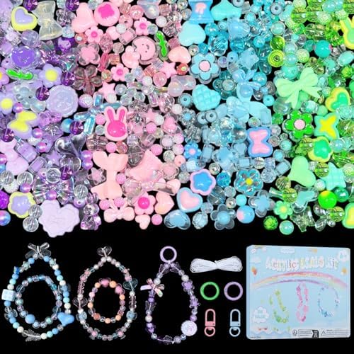 JoyJellies Bracelet Making Kit Assorted Acrylic Beads, 4 Colors Charms Keychain Making Kit with String Key Ring Clips Bow Heart Cute Beads for Bracelets Arts and Crafts Jewelry Making Kits by Unknown