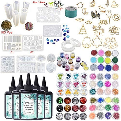 Crystal Clear UV Epoxy Resin 500ML with 72 Holographic Decorations 18 Molds 17 Frames for Jewelry Making, Resin Crafts DIY Kit, Handmade Gifts by VidaRosa