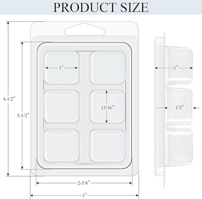 Patelai 120 Pieces Wax Melt Molds Containers 6 Cavity Clear Empty Plastic Wax Melt Clamshell Mould Empty Pet Mould Cube Tray for Candle Soap Making, 4.15 x 3 Inch