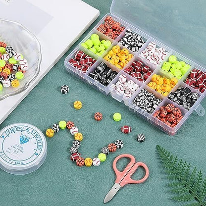 100Pcs Sports Ball Beads for Jewelry Making, Sports Polymer Clay Bead, Baseball Basketball Soccer Rugby Volleyball Football Beads for DIY Crafts Bracelet (Sports Ball) - Image 4