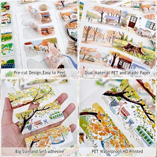 Fall Scenery Sticker Book, PET & Washi Stickers for Journaling - Image 3
