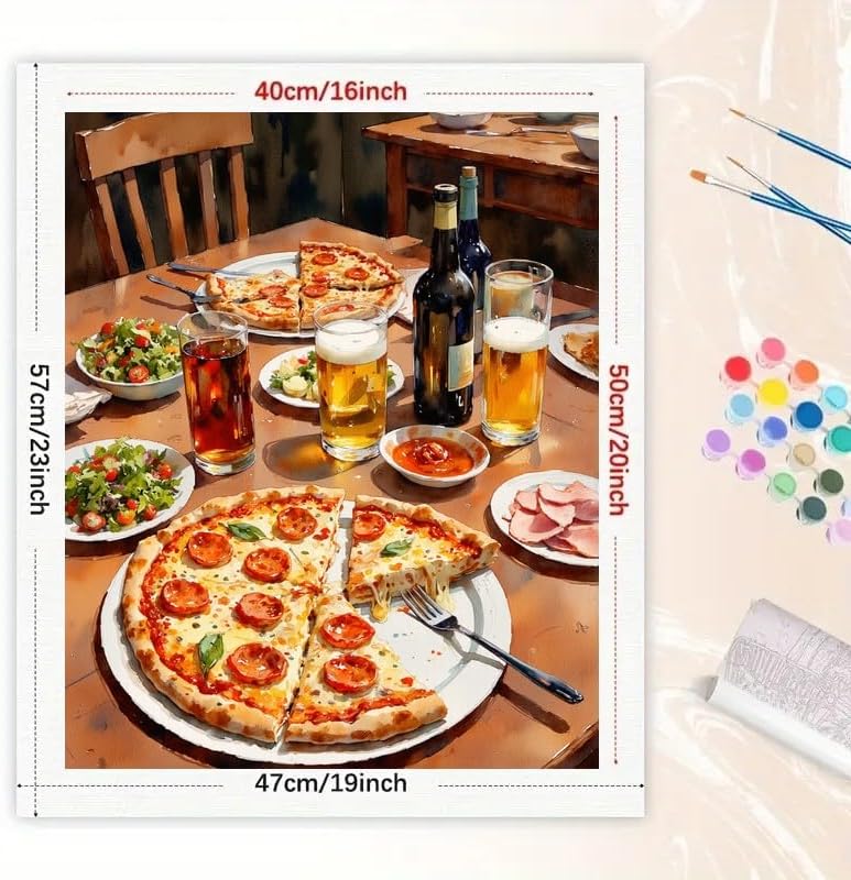 TAOPAOLAB Food & Drink Paint by Numbers Kit for Adults - DIY Pepperoni Pizza and DrinkTable Painting on Canvas 16x20 Inches, Acrylic Paint Set, Suitable for Beginners, Art for Kitchen Decor or Gifts - Image 2