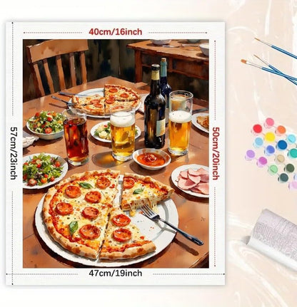 TAOPAOLAB Food & Drink Paint by Numbers Kit for Adults - DIY Pepperoni Pizza and DrinkTable Painting on Canvas 16x20 Inches, Acrylic Paint Set, Suitable for Beginners, Art for Kitchen Decor or Gifts - Image 2