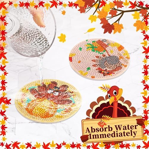 UPINS 8Pcs Fall Diamond Art Coasters with Holder - Image 6