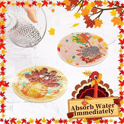 UPINS 8Pcs Fall Diamond Art Coasters with Holder - Image 6
