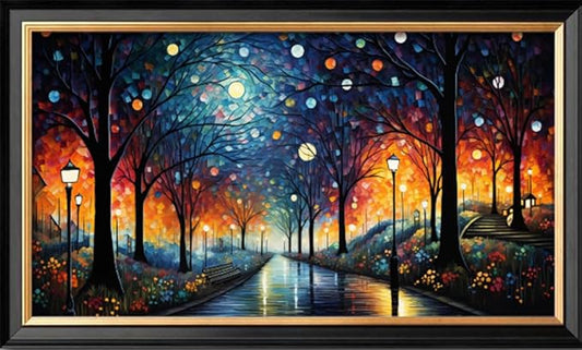 Leczany Cross Stitch Stamped Kit for Adults - Shining Park Trail | DIY Embroidery Starter Patterns Craft Kit Needlepoint for Beginner | 11CT, 3 Strands | 23.6x13 inches