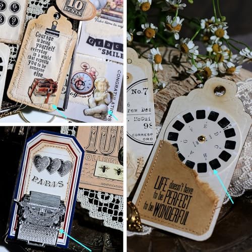 CATaireen Vintage Junk Journal Items Kit Pre Cut Paper Cards Cutout Cardstock Art Aesthetic Decor Hollow Out Craft Elements Small Embellishments Supplies for Adults Scrapbook Pack (Typewriter) - Image 4
