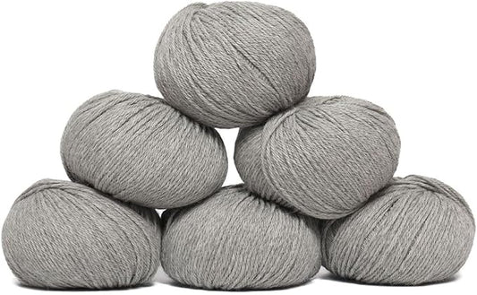 100% Baby Alpaca Yarn Wool Set of 6 Skeins (300 Grams) DK Weight - Made in Peru - Heavenly Soft and Perfect for Knitting and Crocheting (Silver Gray, DK - 6 Skeins)