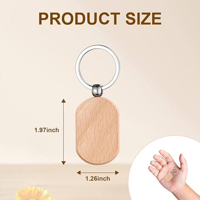 100 Pcs Wooden Keychain Blanks Wood Key Chain Bulk Rounded Square Wooden Blank Keychains Unfinished Blanks Wood Keychains Blank Wooden Key Tag for DIY Gift Craft Supplies