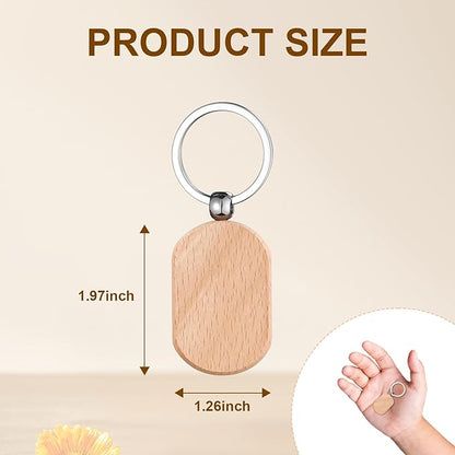 100 Pcs Wooden Keychain Blanks Wood Key Chain Bulk Rounded Square Wooden Blank Keychains Unfinished Blanks Wood Keychains Blank Wooden Key Tag for DIY Gift Craft Supplies